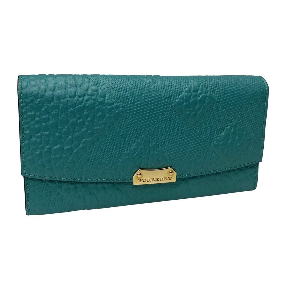Burberry Signature Grain Calfskin Check Embossed Porter Continental Wallet